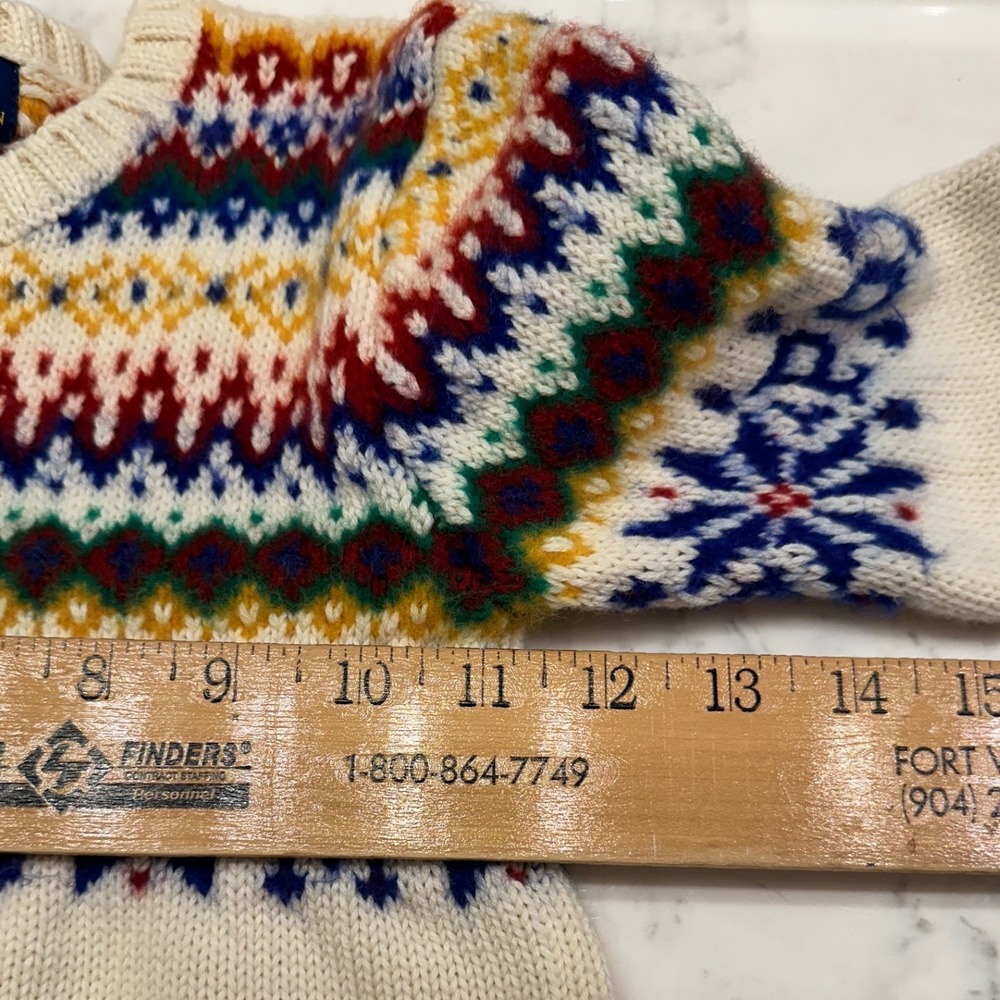 Polo Ralph Lauren Boys Ivory Fair Isle Crewneck Sweater 7 Cotton Wool Ski READ - Picture 3 of 9
